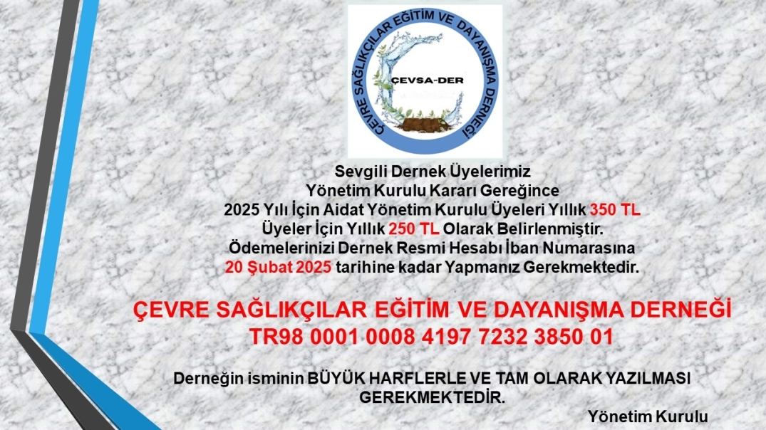 Çevsader 2025 Yılı Aidatı Belirlendi