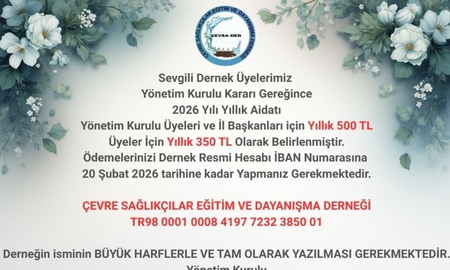 Çevsader 2026 Yılı Aidatı Belirlendi