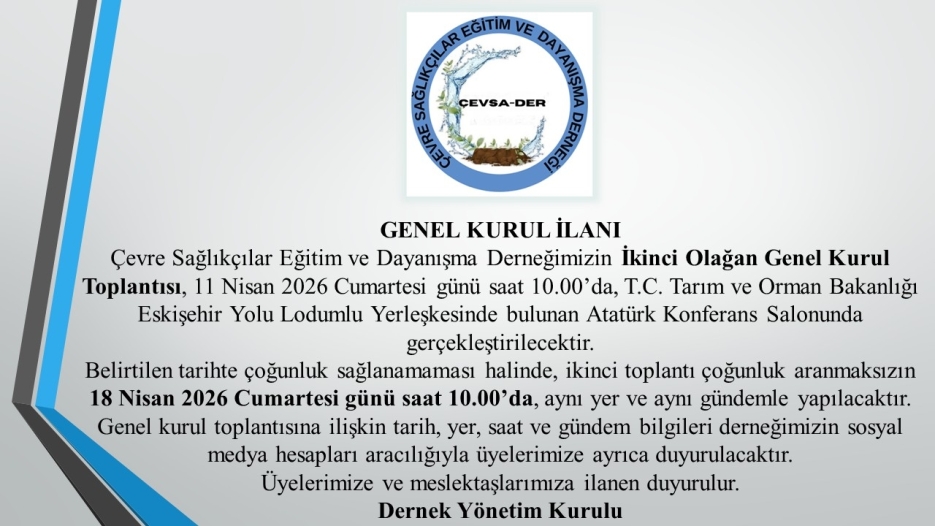 ÇEVSADER İkinci Olağan Genel Kurul Toplantısı Duyurusu