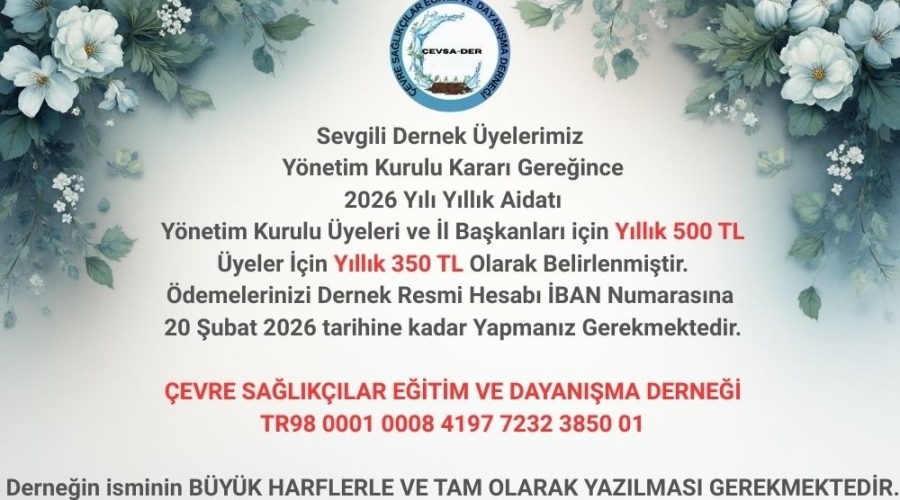 Çevsader 2026 Yılı Aidatı Belirlendi