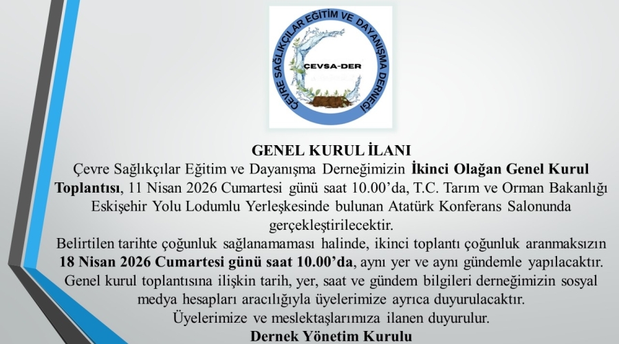 ÇEVSADER İkinci Olağan Genel Kurul Toplantısı Duyurusu